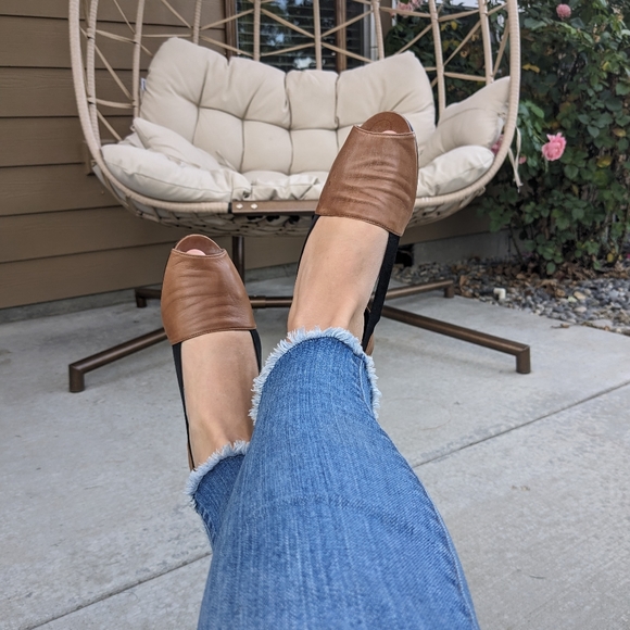 YVES SAINT LAURENT Brown Leather Black Sandals Shoes Slingback Size 8 - Picture 3 of 10